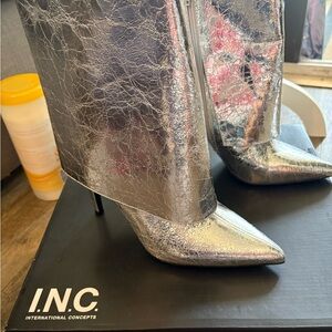 INC International Concepts Metallic Silver Heeled Boots